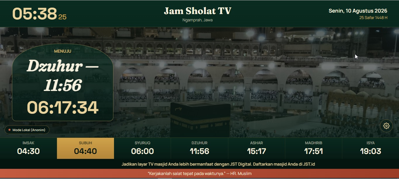Tampilan Jam Shalat TV